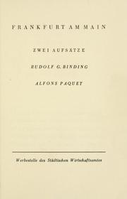 Cover of: Frankfurt am Main by Rudolf Georg Binding