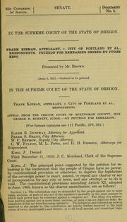 Cover of: Frank Kieman [i.e. Kiernan] appellant, v. city of Portland et al., respondents: Petition for rehearing denied by Judge King