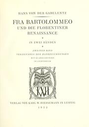 Fra Bartolommeo und die Florentiner Renaissance by Hans von der Gabelentz