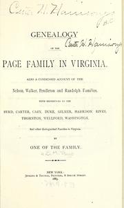 Cover of: Genealogy of the Page family in Virginia. by Richard Channing Moore Page