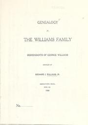 Cover of: Genealogy of the Williams family: descendants of George Williams