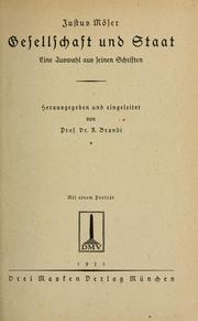 Cover of: Gesellschaft und Staat by Justus Möser