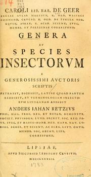 Cover of: Genera et species insectorum e generosissimi auctoris scriptis by Charles De Geer