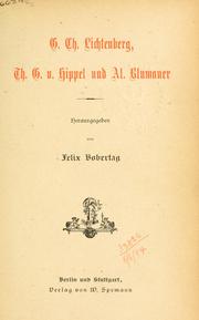 Cover of: G. Ch. Lichtenberg, Th. G. v. Hippel und Al. Blumauer