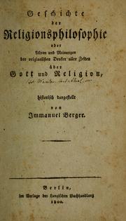 Cover of: Geschichte der Religionsphilosophie by Immanuel Berger