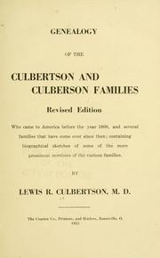 Cover of: Genealogy of the Culbertson and Culberson families. by Lewis R. Culbertson