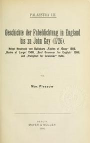 Cover of: Geschichte der Fabeldichtung in England bis zu John Gay (1726). by Max Plessow