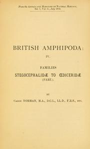 Cover of: British Amphipoda: families Stegocephalidae to Cediceridae (part.)