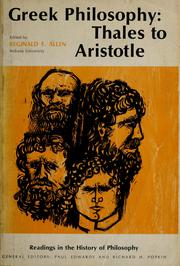 Cover of: Greek philosophy, Thales to Aristotle