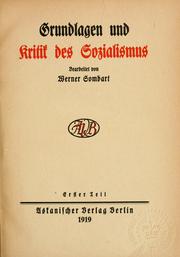 Cover of: Grundlagen und Kritik des Sozialismus: Erster Teil