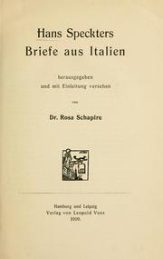 Cover of: Hans Speckters Briefe aus Italien by Hans Speckter