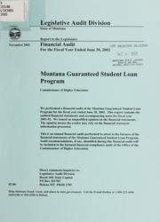 Cover of: Guaranteed Student Loan Program, Commissioner of Higher Education financial audit for the fiscal year ended ... by Montana. Legislature. Legislative Audit Division.