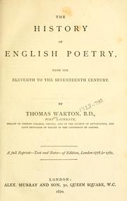 Cover of: The history of English poetry by Warton, Thomas