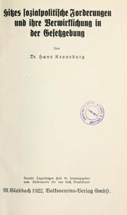 Hitzes sozialpolitische Forderungen und ihre Verwirklichung in der Gesetzgebung by Hans Kraneburg