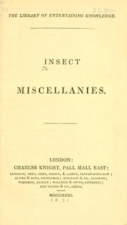 Cover of: Insect miscellanies.