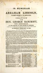 Cover of: In memoriam of Abraham Lincoln by George Bancroft