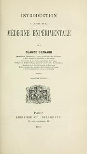 Cover of: Introduction à l'étude de la médecine expérimentale