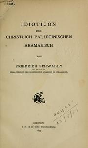 Cover of: Idioticon des christlich palästinischen Aramaeisch.