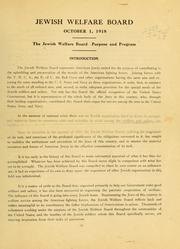 Cover of: The Jewish welfare board--purpose and program.