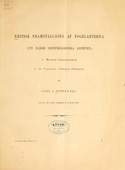 Cover of: Kritisk framställning af fogelarterna uti äldre ornithologiska arbeten