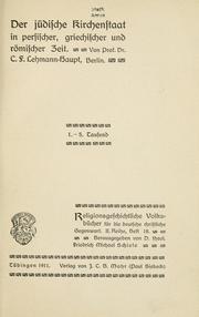 Cover of: Der jüdische Kirchenstaat in persischer, griechischer und römischer Zeit by Carl Friedrich Lehmann-Haupt