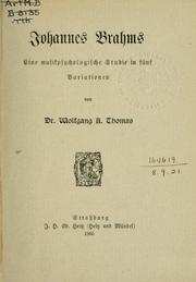 Cover of: Johannes Brahms by Wolfgang A. Thomas