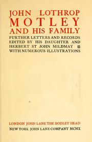 Cover of: John Lothrop Motley and his family | John Lothrop Motley