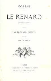 Cover of: Le renard (Reineke Fuchs) by Johann Wolfgang von Goethe