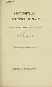 Cover of: Leptophyllon septentrionale: translations and other trifles.