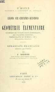 Cover of: Leçons sur certaines questions de géométrie élémentaire ...: Rédaction française autorisée par l'auteur