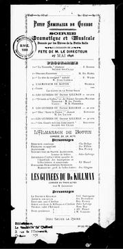 Cover of: Petit séminaire de Québec: soirée dramatique et musicale donnée par les élèves de la petite salle à l'occasion de la fête de M. le directeur, 27 mai 1896, programme ..