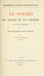 Cover of: Le sonnet en Italie et en France au 16e siècle by Hugues Vaganay