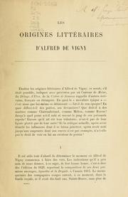 Cover of: Les origines littéraires d'Alfred de Vigny.