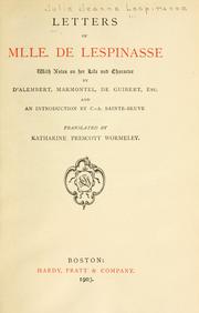 Cover of: Letters of Mlle. de Lespinasse