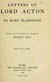Cover of: Letters of Lord Acton to Mary Gladstone