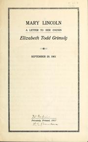 Cover of: A letter to her cousin: Elizabeth Todd Grimsly, September 29, 1861