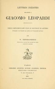 Lettres inédites relatives a Giacomo Leopardi by Nicolas Serban