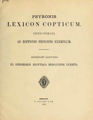 Lexicon linguae Copticae by Vittorio Amedeo Peyron