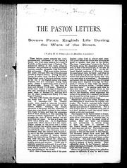 Cover of: The Paston letters: a paper read before the Hamilton Association, Hamilton, Canada, April 19th, 1888