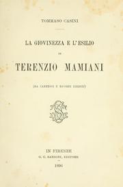 Cover of: La giovinezza e l'esilio di Terenzio Mamiani (da carteggi e ricordi inediti) by Tommaso Casini