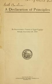 Cover of: A Declaration of principles by by representative Negroes of North Carolina, Raleigh, September 26, 1919.