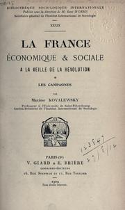 Cover of: La France: économique [et] sociale á la veille de la révolution
