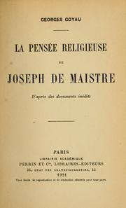 Cover of: La pensée religieuse de Joseph de Maistre: d'après des documents inédits.