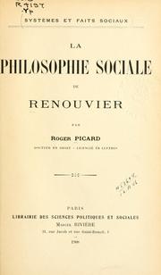 Cover of: philosophie sociale de Renouvier.