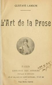 Cover of: L'art de la prose by Gustave Lanson