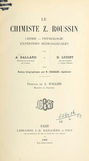 Cover of: Le chimiste Z. Roussin. by Joseph Antoine Félix Balland