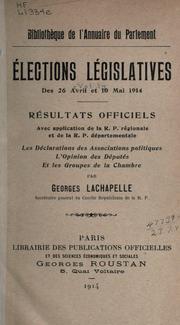 Cover of: Élections législatives ... 1914-1936: résultats officiels.