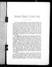 Cover of: Indian fable literature: a paper read before the Hamilton Association, Hamilton, Canada, Jan. 9th, 1890