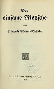 Cover of: Der einsame Nietzsche