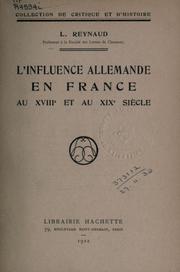 Cover of: L' influence allemande en France au XVIIIe et au XIXe siècle.